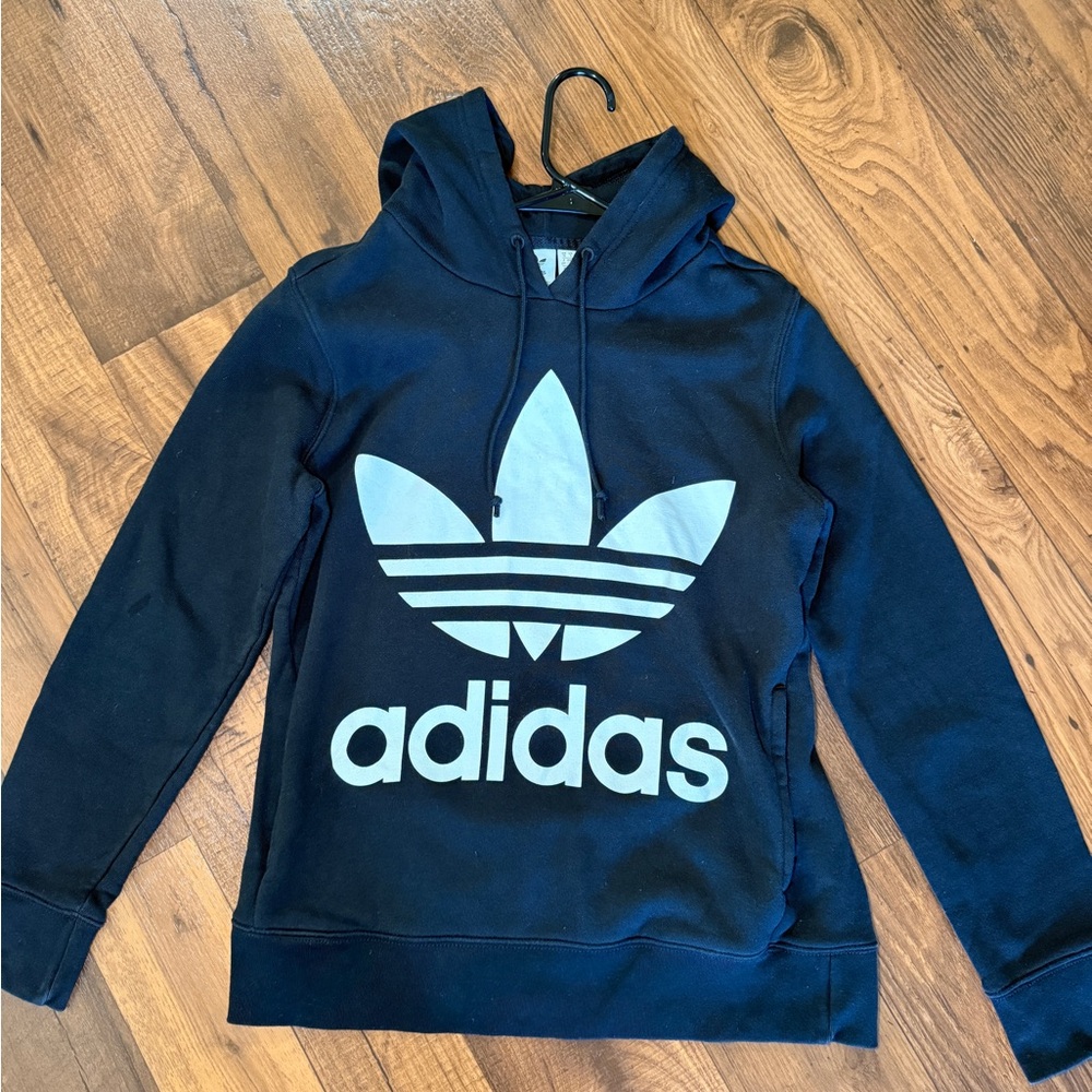 Adidas Hoodie with White Trefoil Logo BLACK